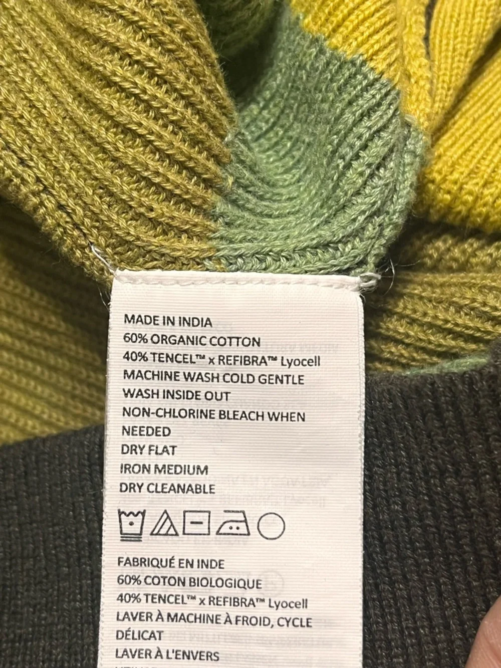 prAna Colorblock Sweater XL Green Yellow Oversized Knit Boho Casual